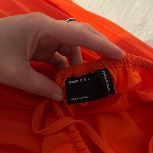 ASOS DESIGN pleated bodice strappy pleat midi dress with tieback detail in coral - Picture 5 of 6